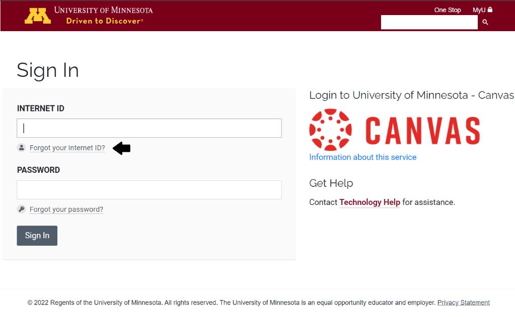 Recover Internet ID of University of Minnesota Portal
