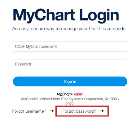Reset UCSF Mychart Login Password