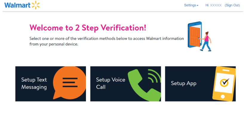 Walmart One 2 step Verification
