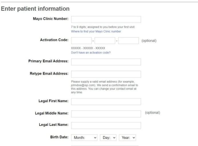 Create a Mayo Online Patient Portal