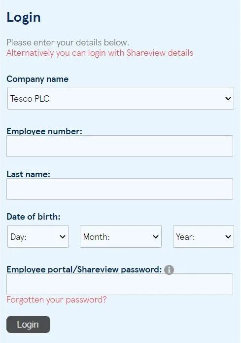 Login into My Tesco Employee Shares Portal