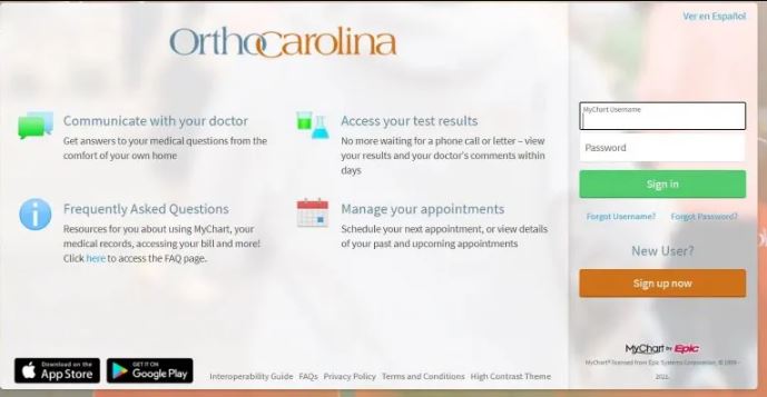 Login into Orthocarolina Patient Portal
