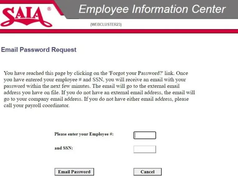 Reset Saia Employee Login Password