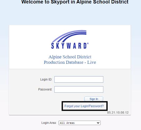 Reset Skyward Alpine Login Password