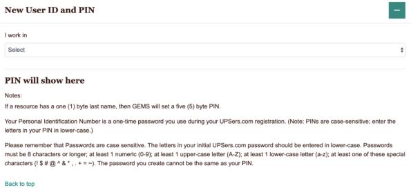 UPSers New User ID And PIN Generation