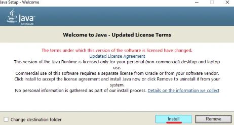 After the application has loaded, then click install Java