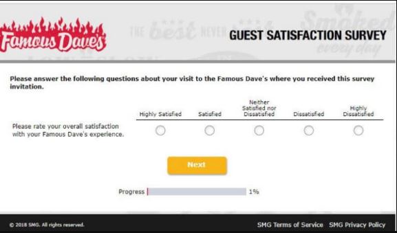Famous Dave's Guest Satisfaction Survey