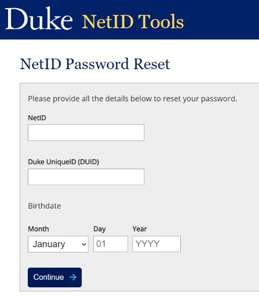 Reset Duke Email Login Password