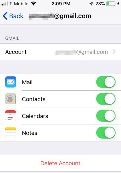 remove a Google account from an iOS device