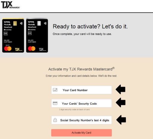 Activate a TJX Credit Card