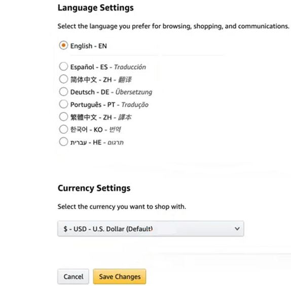 change the default language settings