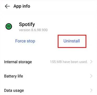 spotify uninstall on android
