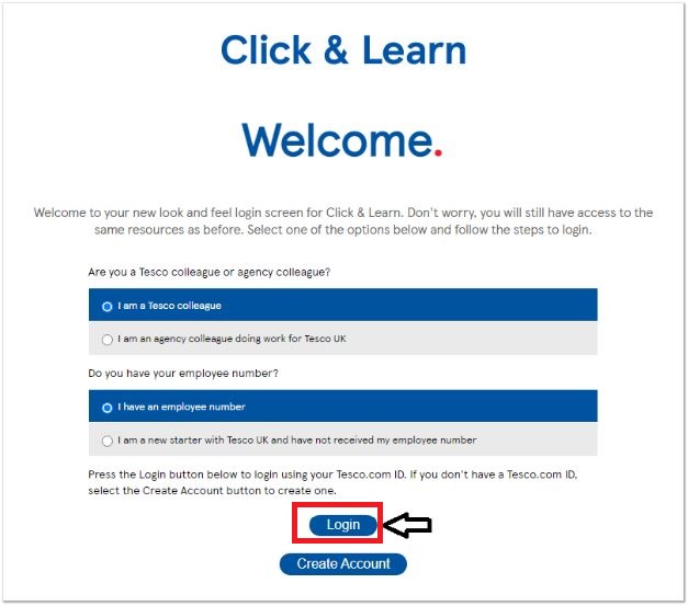 Tesco Click And Learn Login on the Tesco eLearning Portal