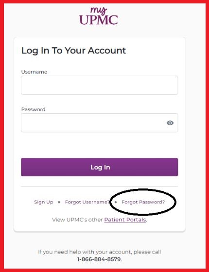 click on forgot password in myupmc login page