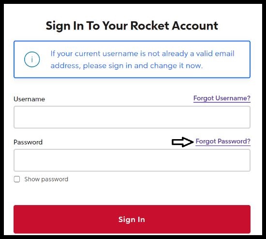 click on forgot password in rocket mortgage portal
