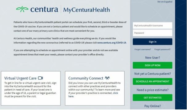 Centura Health Patient Portal login