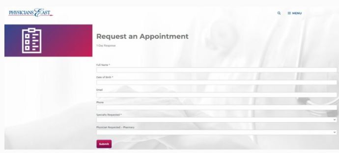 Physicians East Patient Portal request Appoinment