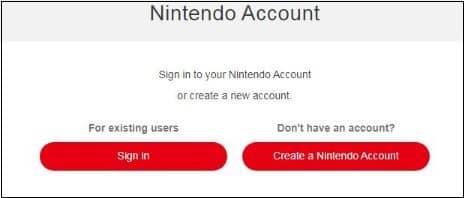 Nintendo login page