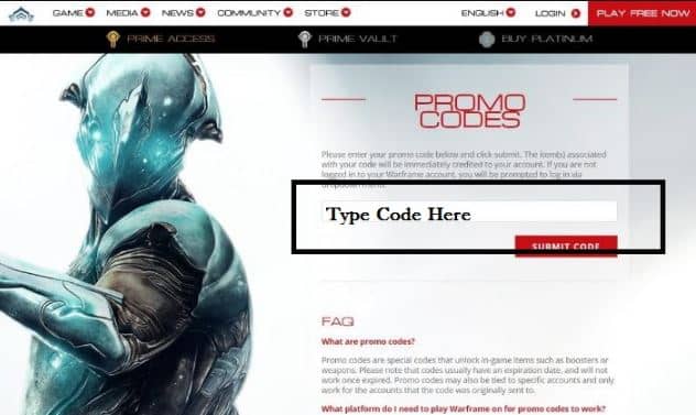 Warframe promo code page